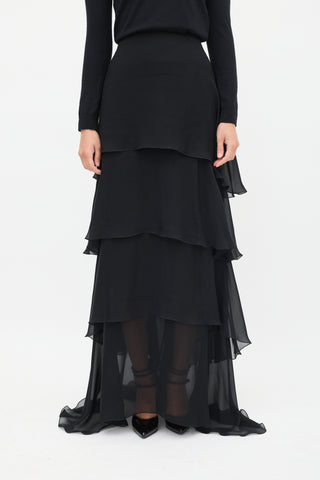 Valentino Black Ruffle Tier Maxi Skirt