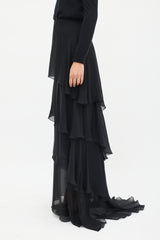 Valentino Black Ruffle Tier Maxi Skirt