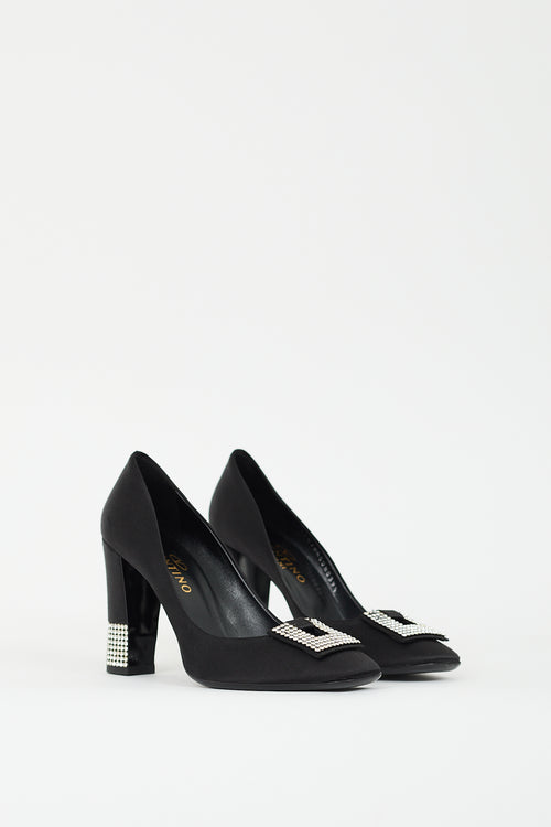 Valentino Black Satin Rhinestone Embellished Pump