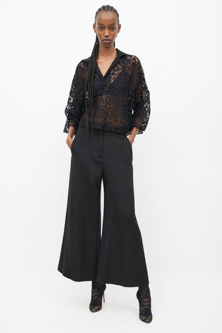 Valentino Black Sheer Lace Oversized Blouse