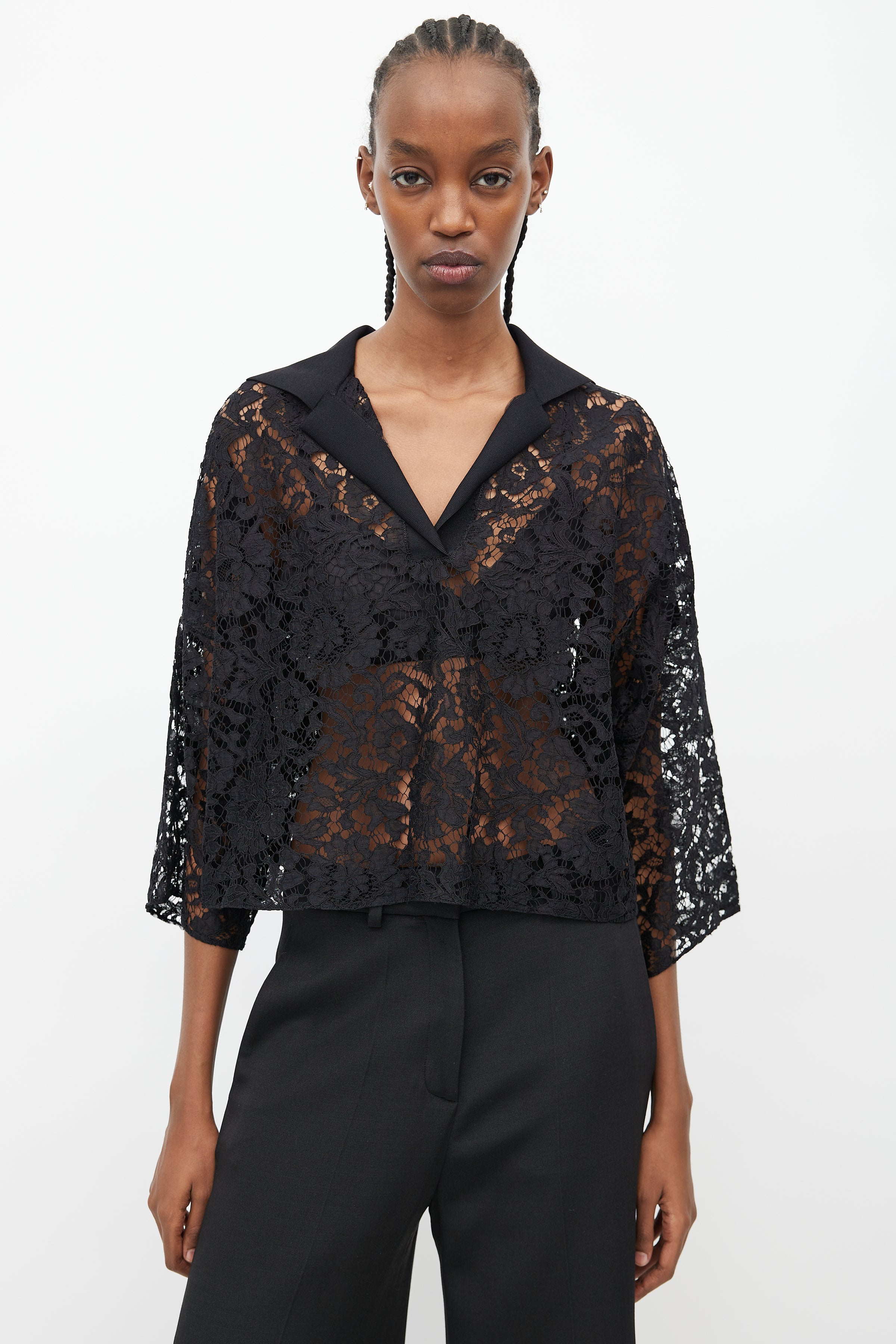 Valentino // Black Sheer Lace Oversized Blouse – VSP Consignment