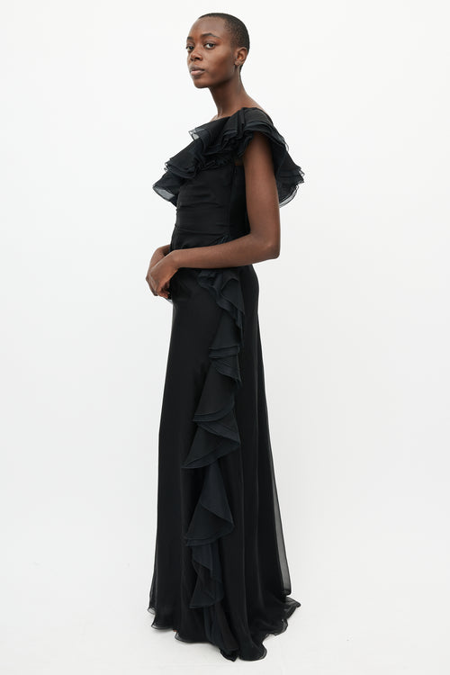 Valentino Black Silk Ruffled Tulle Dress