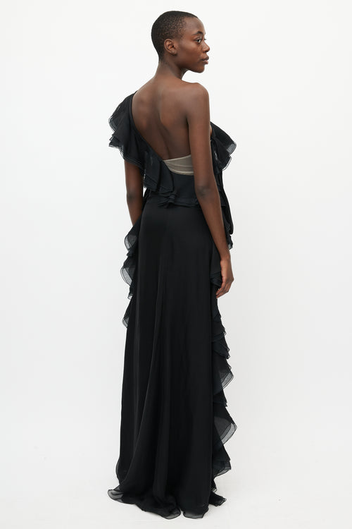 Valentino Black Silk Ruffled Tulle Dress
