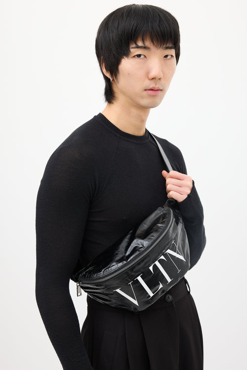 Valentino Black Soft Leather VLTN Belt Bag