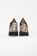 Valentino Black Suede Embellished Mary Jane Pump