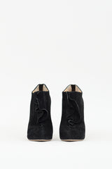 Valentino Black Suede Ruffle Ankle Boot