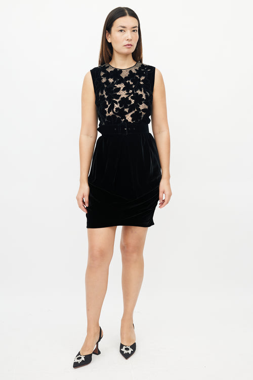 Valentino Black Velvet Floral Embellished Dress