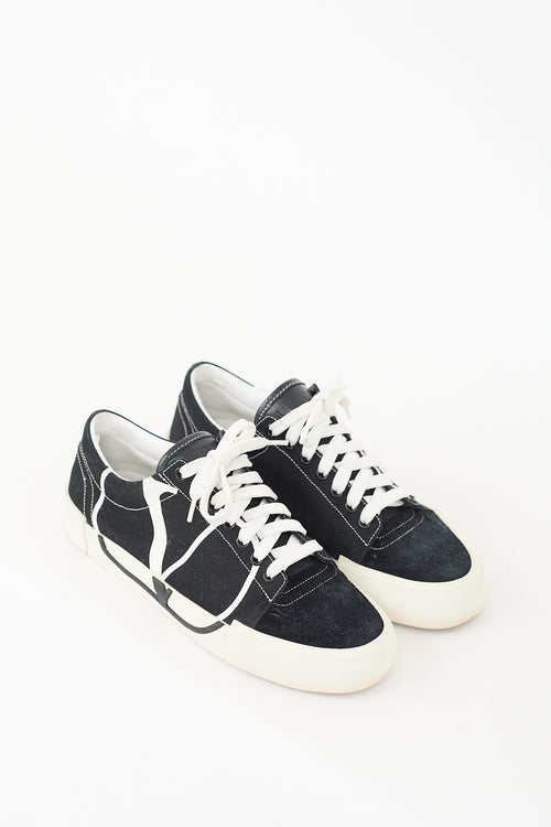 Valentino Black & White Canvas & Suede V Logo Sneaker