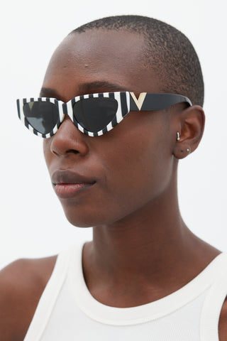 Valentino Black & White VA4063 Striped Cateye Sunglasses