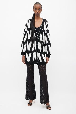 Valentino Black & White Knit Logo Cardigan
