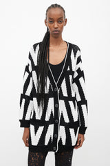 Valentino Black & White Knit Logo Cardigan