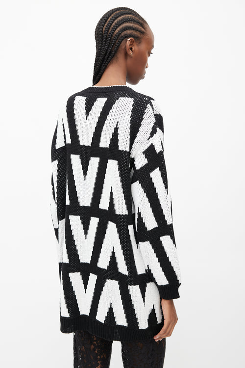 Valentino Black & White Knit Logo Cardigan