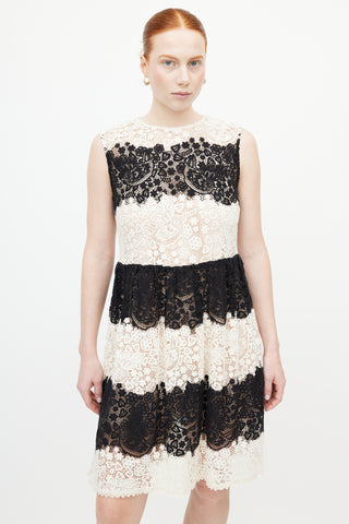 Valentino Black & White Lace Guipure Dress
