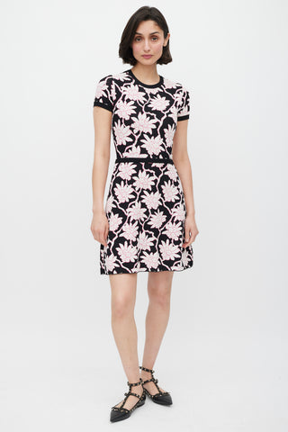 Valentino Black White & Pink Floral Knit Dress