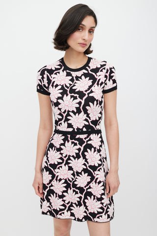 Valentino Black White & Pink Floral Knit Dress