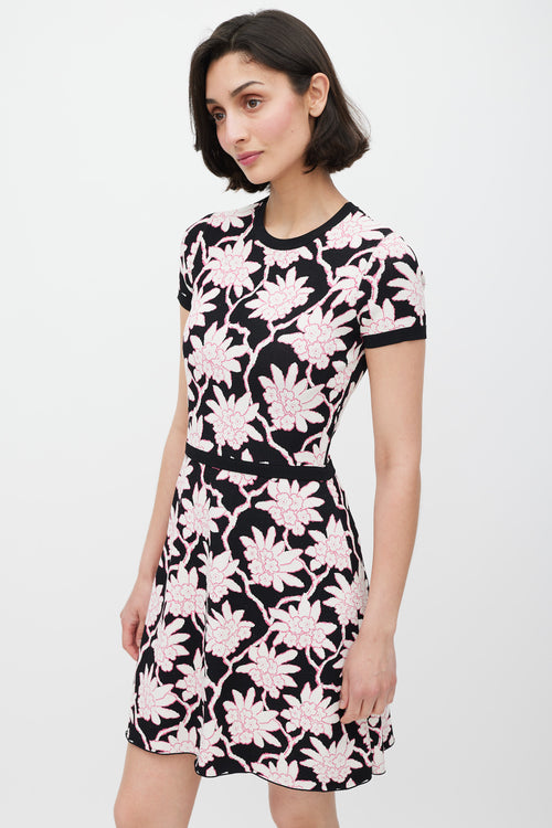 Valentino Black White & Pink Floral Knit Dress
