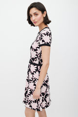 Valentino Black White & Pink Floral Knit Dress