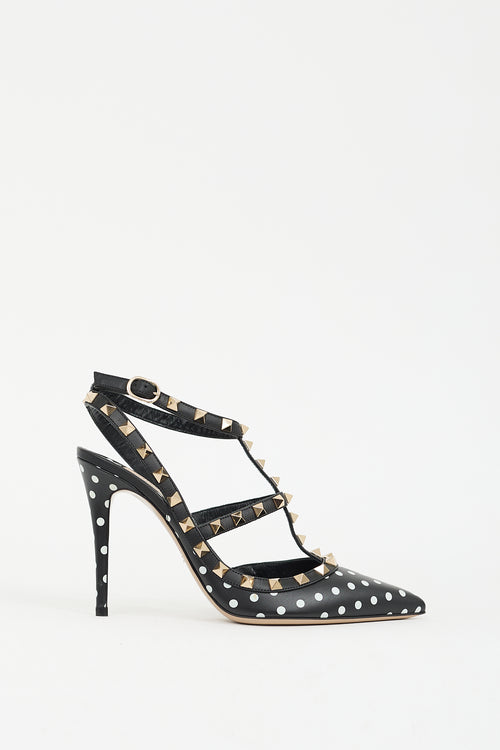 Valentino Black & White Polka Dot Rockstud Caged Pump