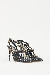 Valentino Black & White Polka Dot Rockstud Caged Pump