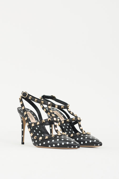 Valentino Black & White Polka Dot Rockstud Caged Pump