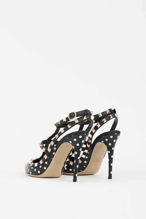 Valentino Black & White Polka Dot Rockstud Caged Pump