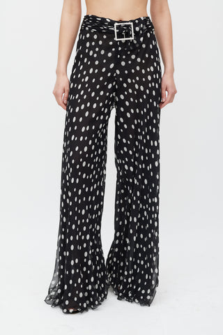 Valentino Black & White Sheer Dotted Flared Trouser