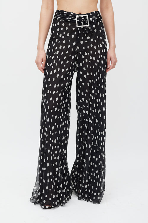 Valentino Black & White Sheer Dotted Flared Trouser