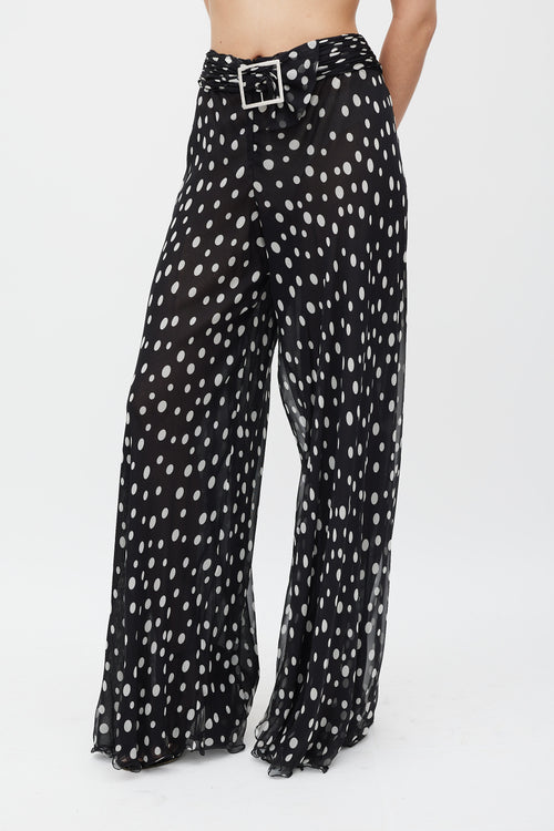 Valentino Black & White Sheer Dotted Flared Trouser