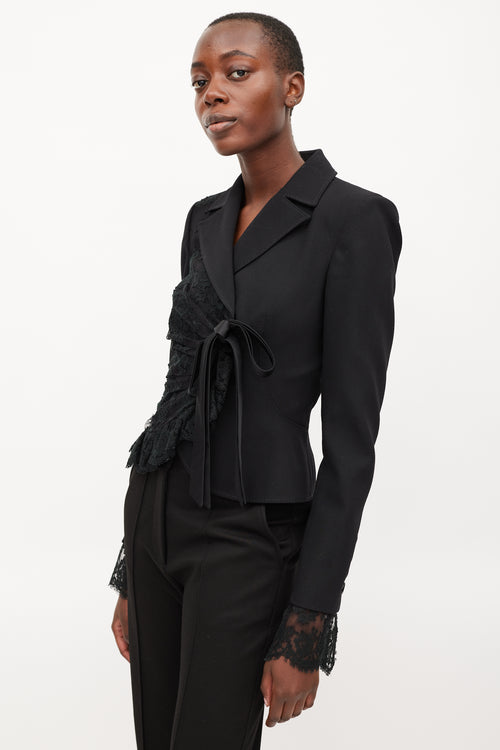 Valentino Black Wool Asymmetrical Lace Blazer