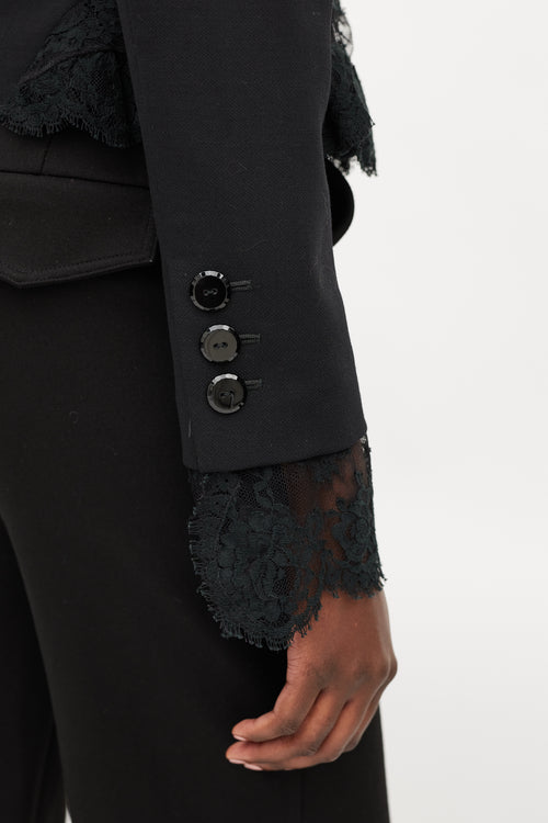 Valentino Black Wool Asymmetrical Lace Blazer