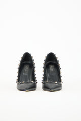 Valentino Black Leather Rockstud Rolling Pump