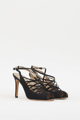 Valentino Black Satin Woven & Strappy Caged Heel