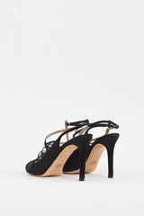 Valentino Black Satin Woven & Strappy Caged Heel