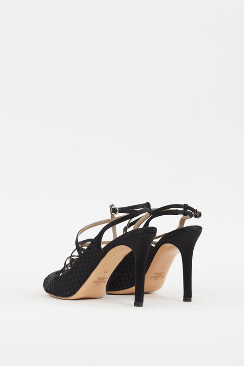 Valentino Black Satin Woven & Strappy Caged Heel