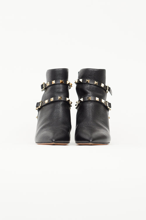 Valentino Black Leather Rockstud Ankle Boot