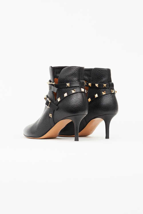 Valentino Black Leather Rockstud Ankle Boot