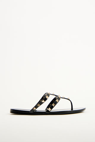 Valentino Black Rubber Caged Rockstud Sandal