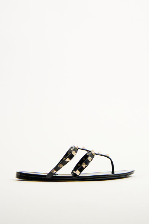 Valentino Black Rubber Caged Rockstud Sandal