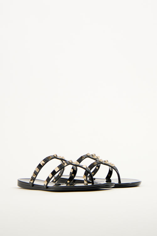 Valentino Black Rubber Caged Rockstud Sandal