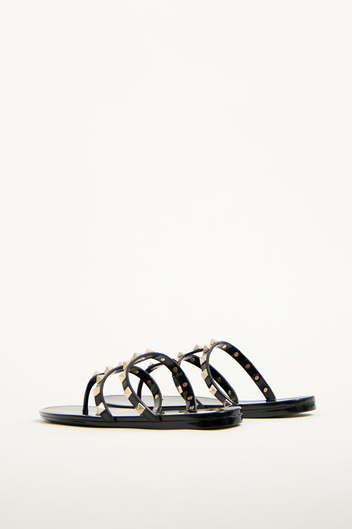 Valentino Black Rubber Caged Rockstud Sandal