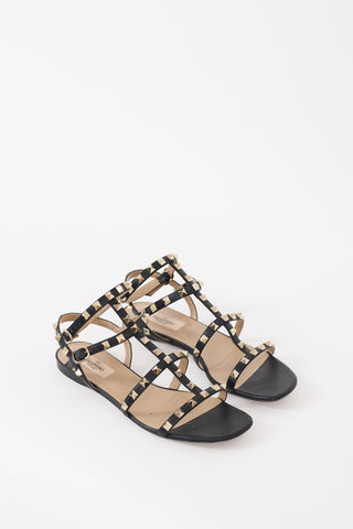 Valentino Black & Gold Rockstud Caged Sandal