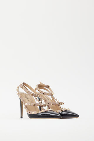 Valentino Black & Pink Rockstud Caged 100 Heel