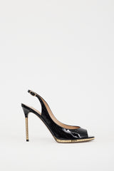 Valentino Black & Gold Patent Leather Rockstud Heel