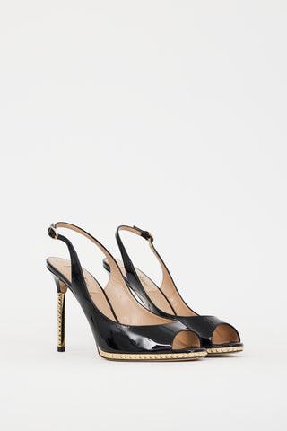 Valentino Black & Gold Patent Leather Rockstud Heel