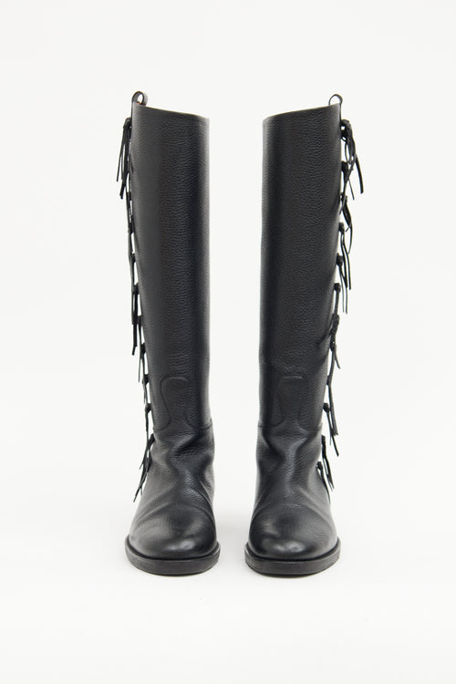 Valentino Black Fringe Riding Boot