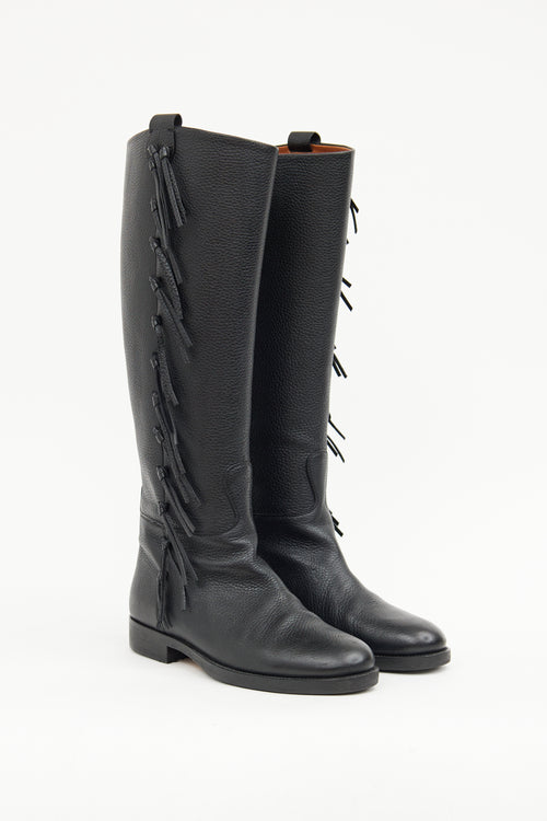 Valentino Black Fringe Riding Boot