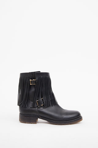 Valentino Black Fringe Trim Moto Boot