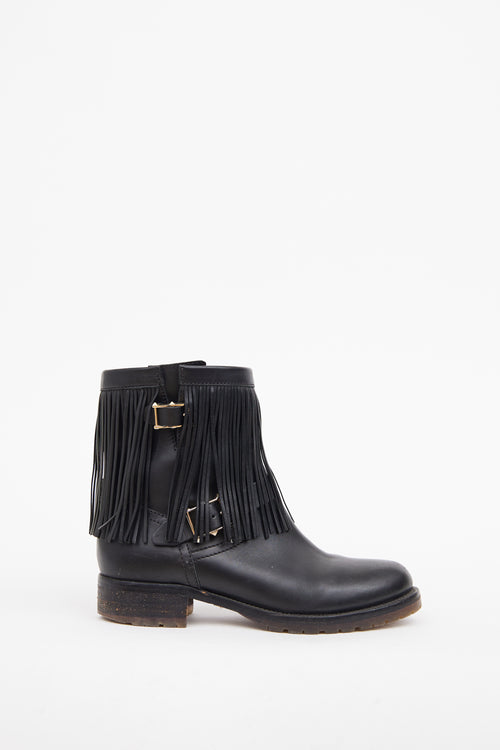 Valentino Black Fringe Trim Moto Boot