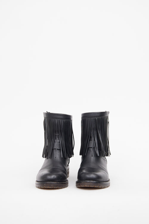 Valentino Black Fringe Trim Moto Boot