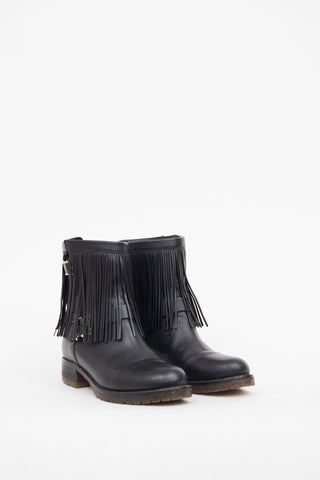 Valentino Black Fringe Trim Moto Boot